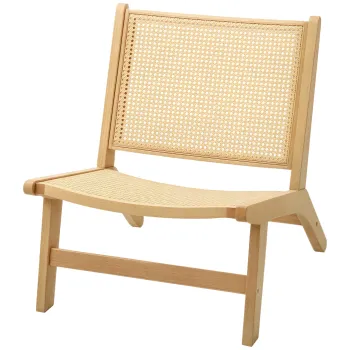 HOMCOM Fotoliu din Rachita, Fotoliu de Lectura, Cadru din Lemn, Design Larg, 64 x 70 x 74 cm, Lemn Natural | Aosom Romania imagine