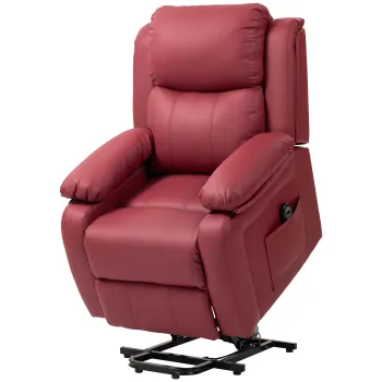 HOMCOM Fotoliu Electric cu Ridicare Rabatabil pana la 160? si Telecomanda, din Imitatie de Piele, 76x90x105 cm, Rosu | Aosom Romania imagine