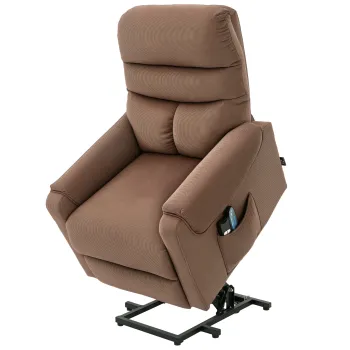 HOMCOM Fotoliu electric cu sistem de ridicare, fotoliu de masaj cu functie de culcare si functie de incalzire, fotoliu de relaxare cu telecomanda si buzunar lateral ajustabil din poliester maro | Aosom Romania imagine