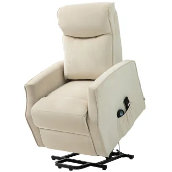 HOMCOM Fotoliu Electric de Relaxare cu 2 Telecomenzi, Suport pentru Picioare si 8 Puncte de Masaj, 74,5x87,5x110 cm, Crem | Aosom Romania imagine