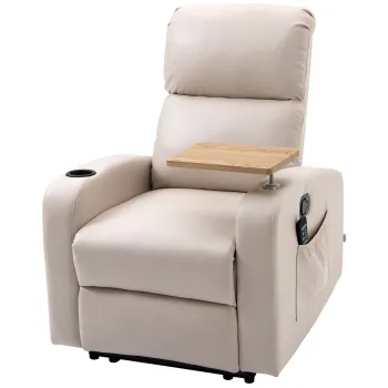 HOMCOM Fotoliu Electric Rabatabil cu Telecomanda, Suport pentru Picioare, Temporizator si Masuta, 77x93x105 cm, Bej | Aosom Romania imagine