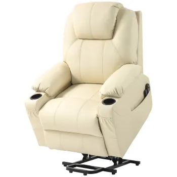 HOMCOM Fotoliu Electric Reglabil pana la 135?, 8 Puncte de Masaj si Telecomanda, 88x99x106 cm, Crem | Aosom Romania imagine