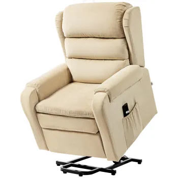 HOMCOM Fotoliu Electric Ridicator 160? din Material Textil cu Telecomanda si Suport pentru Picioare, 85x88x109 cm, Crem | Aosom Romania imagine
