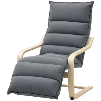 HOMCOM Fotoliu Ergonomic Lemn si Catifea Suport pentru Picioare Reglabil Gri Inchis | Aosom Romania imagine