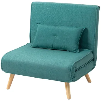 HOMCOM Fotoliu extensibil 1 loc canapea extensibila clic-clac 4 in 1 cu spatar reglabil in 5 pozitii, perna inclusa, verde | Aosom Romania imagine