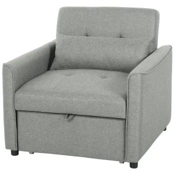 HOMCOM Fotoliu extensibil 3-in-1, fotoliu-canapea extensibil cu spatar reglabil, Gri | Aosom Romania imagine