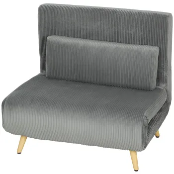 HOMCOM Fotoliu extensibil 3-in-1, fotoliu pliant din cord cu functie de dormit spatar reglabil, perna Gri inchis | Aosom Romania imagine