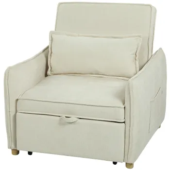 HOMCOM Fotoliu extensibil 3-in-1, fotoliu transformabil cu functie de pat, perna lombara, pentru living, crem | Aosom Romania imagine