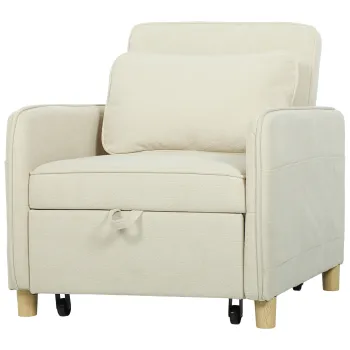 HOMCOM Fotoliu extensibil 3 in 1 fotoliu transformabil cu functie de pat, sezut lat pentru living, Bej | Aosom Romania imagine