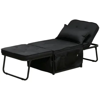 HOMCOM Fotoliu extensibil 4 in 1 cu spatar reglabil in 5 pozitii, cu perna 180 x 64 x 40 cm negru | Aosom Romania imagine