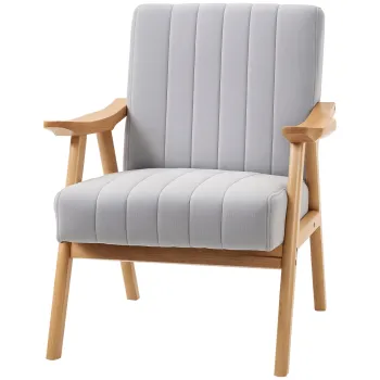 HOMCOM Fotoliu in Design Scandinavian, Catifea, Lemn Masiv, 68 cm x 74 cm x 82 cm, Gri deschis | Aosom Romania imagine