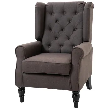 HOMCOM Fotoliu in Stil Francez cu Scaun Mare, Picioare Tapitate din Lemn si Perne Detasabile, 74x86x102 cm, Gri imagine