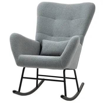 HOMCOM Fotoliu leagan, husa pufosa, perna lombara, antiderapant, pana la 120 kg, Gri | Aosom Romania imagine