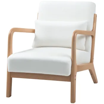 HOMCOM Fotoliu lounge, 3 perne incluse, adancime sezut, brate, structura lemn hevea, aspect catifea crem | Aosom Romania imagine