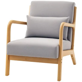 HOMCOM Fotoliu lounge - 3 perne incluse - sezut adanc - brate - structura din lemn de hevea - aspect de catifea gri | Aosom Romania imagine