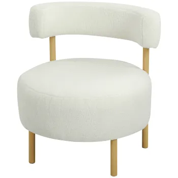 HOMCOM Fotoliu lounge fotoliu relax cu Sherpa-Fleece, picioare metalice cu aspect de lemn, fotoliu tapitat 67 x 67 x 71 cm Alb crem | Aosom Romania imagine