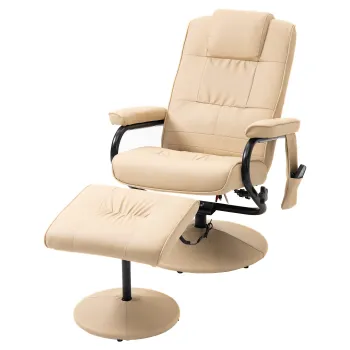 HOMCOM Fotoliu Masaj cu Suport pentru Picioare, 10 Puncte de Masaj si Telecomanda, 77x84x95 cm, Crem | Aosom Romania imagine