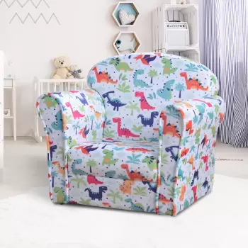 Homcom Fotoliu Mini pentru Copii Alb cu Dinozauri Colorati imagine