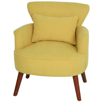HOMCOM Fotoliu modern cu brate, scaun accent tapitat cu perna lombara, picioare din lemn de cauciuc, galben | Aosom Romania imagine
