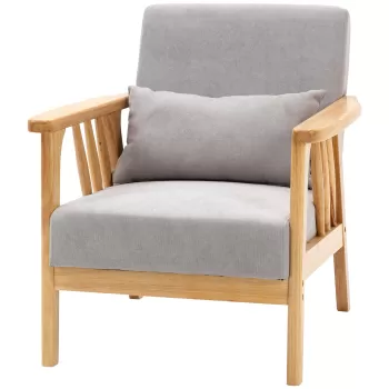 HOMCOM Fotoliu modern cu husa din catifea si structura din lemn, fotoliu cu perna suplimentara, 68x75x78cm, gri | AOSOM RO imagine