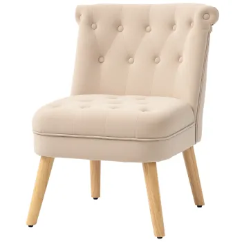 HOMCOM Fotoliu Modern cu Sezut Capitonat, Picioare din Lemn si Material Tesut, 60x66x79 cm, Gri | Aosom Romania imagine