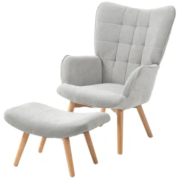 HOMCOM Fotoliu Modern cu Taburet din Catifea si Spatar Inalt Gri | Aosom Romania imagine