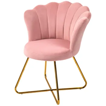 HOMCOM Fotoliu Modern din Catifea cu Spatar in Forma de Lotus si Picioare din Otel, 69x64x80 cm, Roz | Aosom Romania imagine