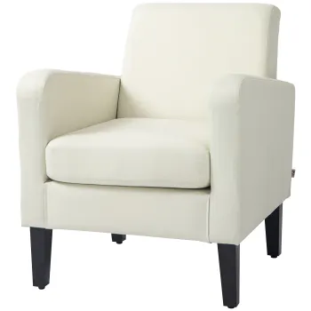 HOMCOM Fotoliu Modern din Tesatura cu Brate si Spatar din Lemn de Cauciuc, 66x72x74 cm, Crem | Aosom Romania imagine