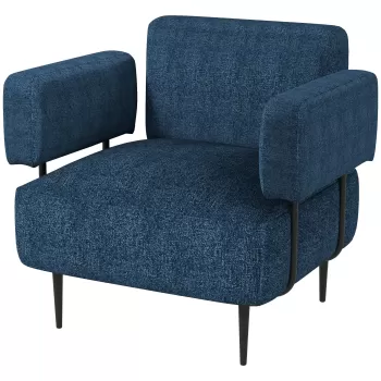 HOMCOM Fotoliu Modern, Fotoliu Confortabil pentru Semineu cu Picioare din Otel, Scaun de Efect Tapitat pentru Camera de Zi, Dormitor, Biroul de Acasa, Bej imagine