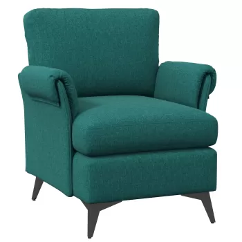 HOMCOM Fotoliu Modern, Fotoliu Confortabil Tapisat pentru Semineu, Scaun de Efect din Panza cu Brate Rulate, Verde imagine