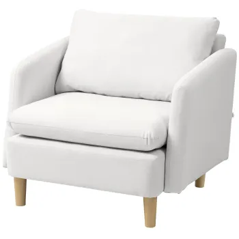 HOMCOM Fotoliu Modern pentru Living din Tesatura cu Sezut Larg si Gros, Crem | Aosom Romania imagine