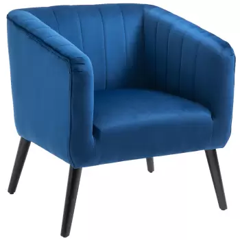 HOMCOM Fotoliu Modern Stil Nordic Invelis din Catifea si Picioare din Lemn, Albastru imagine