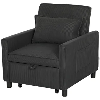 HOMCOM Fotoliu-Pat 3 in 1 cu Buzunare Laterale si Spatar Rabatabil, Fotoliu Modern Convertibil in Pat, 74x84x81 cm, Gri | Aosom Romania imagine