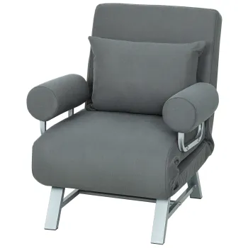 HOMCOM Fotoliu Pat 3 in 1 cu Spatar Reclinabil pe 5 Nivele, din Tesatura Efect de In, 73x78x81 cm, Gri Inchis | Aosom Romania imagine