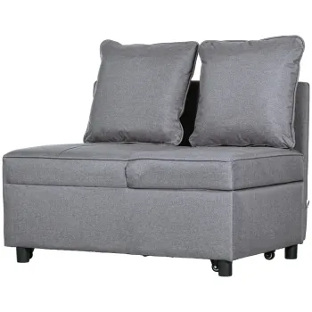 HOMCOM Fotoliu Pat 3 in 1 cu Spatar Reglabil in 5 Pozitii si Perne, Canapea Pat, 98x69x65 cm, Gri Inchis | Aosom Romania imagine