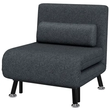 HOMCOM Fotoliu Pat 3 in 1 cu Spatar Reglabil pe 5 Nivele si Perna, Canapea Pat Pliabila, 75x70x75 cm, Gri Inchis | Aosom Romania imagine