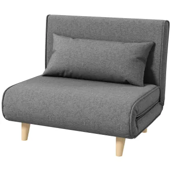 HOMCOM Fotoliu Pat 3 in 1 cu Spatar Reglabil pe 6 Nivele si Perna, Canapea Pat Pliant, 94x78x80 cm, Gri | Aosom Romania imagine