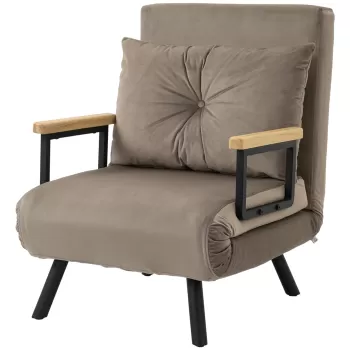 HOMCOM Fotoliu Pat Capitonat 3 in 1 cu Spatar Rabatabil in 5 Pozitii si Perna cu Husa Detasabila, 63x73x81 cm, Gri Deschis imagine