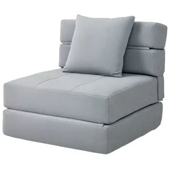 HOMCOM Fotoliu-pat convertibil fotoliu 1 loc cu 1 perna detasabila, poliester gri deschis | Aosom Romania imagine