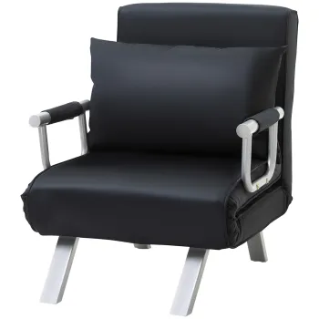 HOMCOM Fotoliu Pat cu Spatar Reclinabil pe 5 Niveluri si Perna, 65x69x80 cm, Negru | Aosom Romania imagine