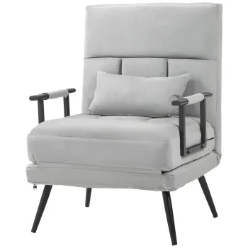 HOMCOM Fotoliu Pat cu Spatar Reglabil in 5 Pozitii, Fotoliu Pliabil cu Perna Inclusa, 71x71x97 cm, Gri Deschis | Aosom Romania imagine