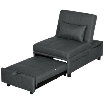 HOMCOM Fotoliu Pat Extensibil cu Scaun Captusit, Gri imagine