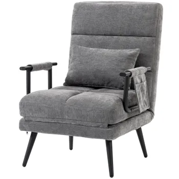 HOMCOM Fotoliu-pat, fotoliu Chenille pliabil 3-in-1 pentru o persoana cu spatar Click-Clack, gri | Aosom Romania imagine