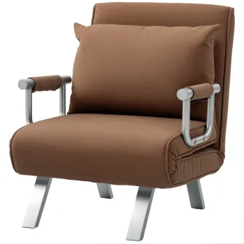 HOMCOM Fotoliu Pat Individual 2 in 1 Canapea Pat Pliabil cu Spatar Reglabil si Perna pentru Living Dormitor 65x69x80 cm Maro | Aosom Romania imagine