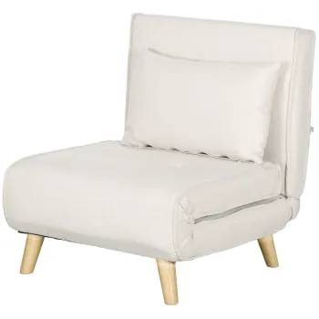 HOMCOM Fotoliu Pat Individual 2 in 1 cu Spatar Reglabil pe 6 Nivele si Perna, Canapea Pat Individuala, 72x78x79 cm, Bej | Aosom Romania imagine