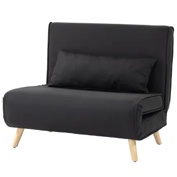 HOMCOM Fotoliu Pat Individual 3 in 1 cu Spatar Reglabil pe 6 Nivele si Perna, Canapea Pat Pliant, 94x78x80 cm, Negru | Aosom Romania imagine