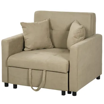 HOMCOM Fotoliu Pat Individual cu 2 Perne si Spatiu de Depozitare, Canapea Extensibila, 100x98x88 cm, Maro Deschis | Aosom Romania imagine