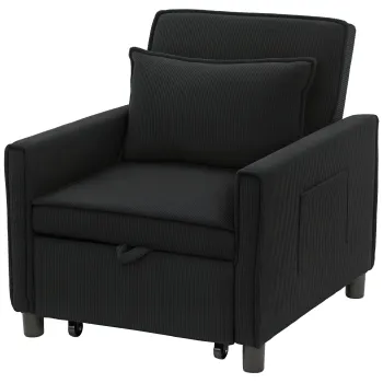 HOMCOM Fotoliu pat, reglabil, 3 pozitii, catifea, pana la 120 kg, negru | Aosom Romania imagine