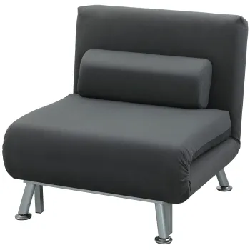 HOMCOM Fotoliu-Pat Single Reglabil din Material cu Aspect de In Gri Inchis | Aosom Romania imagine