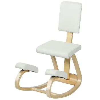 HOMCOM Fotoliu pe genunchi, taburet ergonomic din lemn cu balans si spatar, fotoliu pe genunchi pentru birou acasa, crem | Aosom Romania imagine